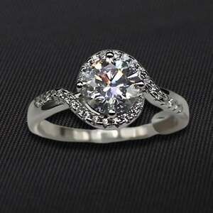 Moissanite Twist Band Engagement Ring Crystal Waves Halo Silver 8 NWT
